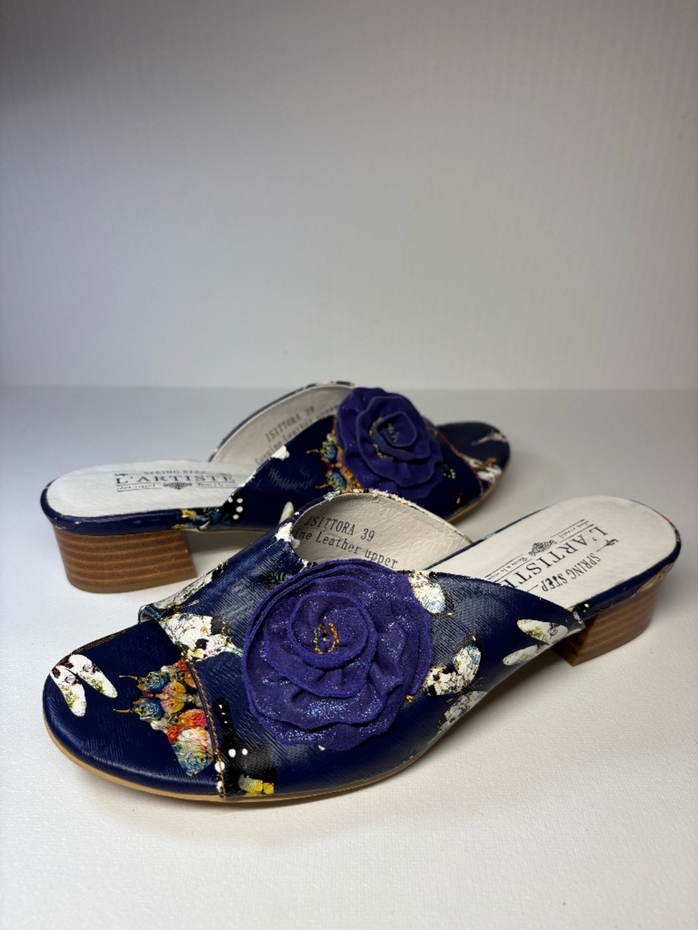 L’Artiste Spring Step Floral Dragonfly Sandal Size EU 39 Blue Leather Slip On